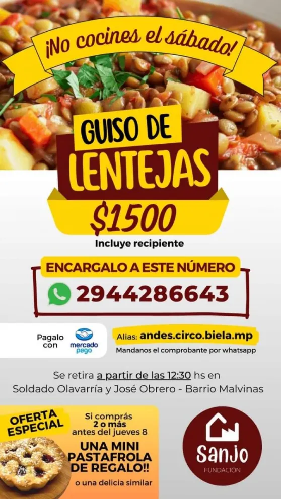 Para poder inaugurar nuevos talleres, el San José Obrero realiza una venta de guiso de lentejas